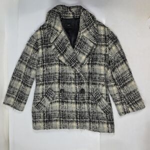 Et Vous Wool Mohair Plaid Coat Jacket Gray Shaggy Oversized Women’s XS